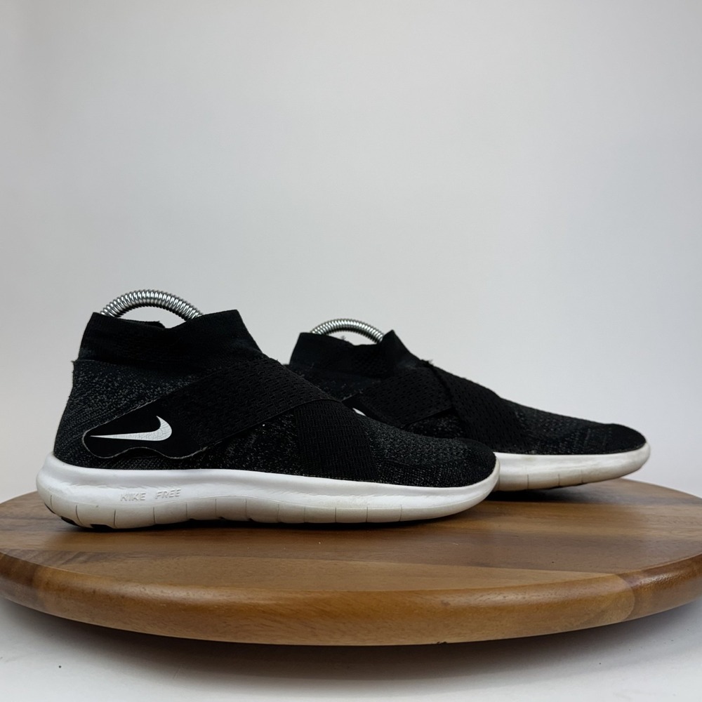 Womens Nike Free RN Motion Flyknit Black Mid Athletic Running Shoes Size 6 M GUC
